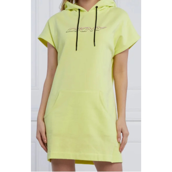 DKNY T-Shirt Hooded Casual T-Shirt Yellow Logo Dress NWT XS X-Small - Picture 3 of 5